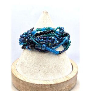 Magnetic Clap Multi Layered Blue, Purple Beaded Bracelet -6"